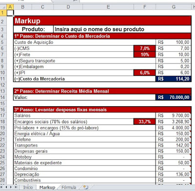 Planilha de Markup Planilha de Precificação