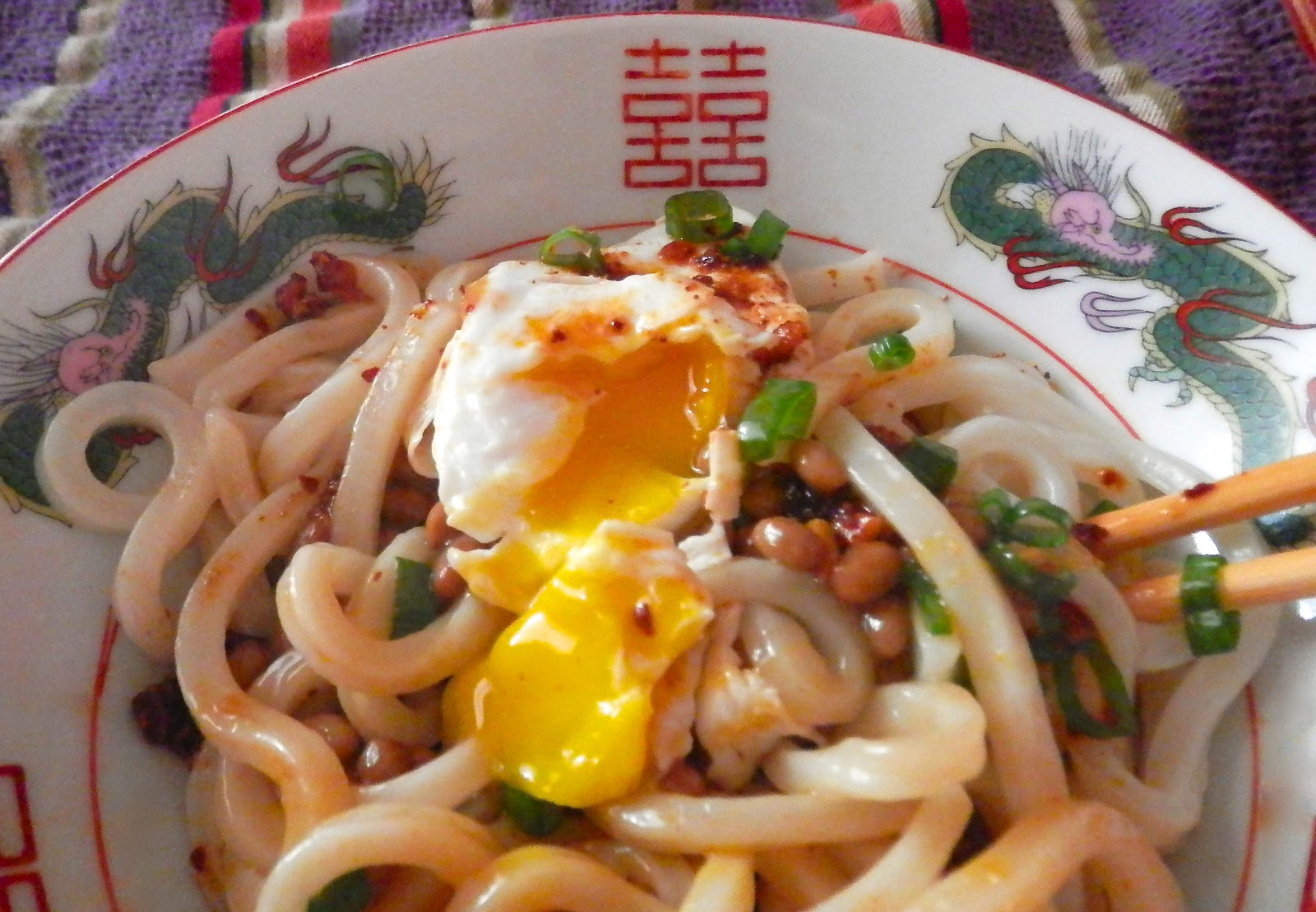 Dosanko in the South Warm Natto Udon Noodles with Poached Egg