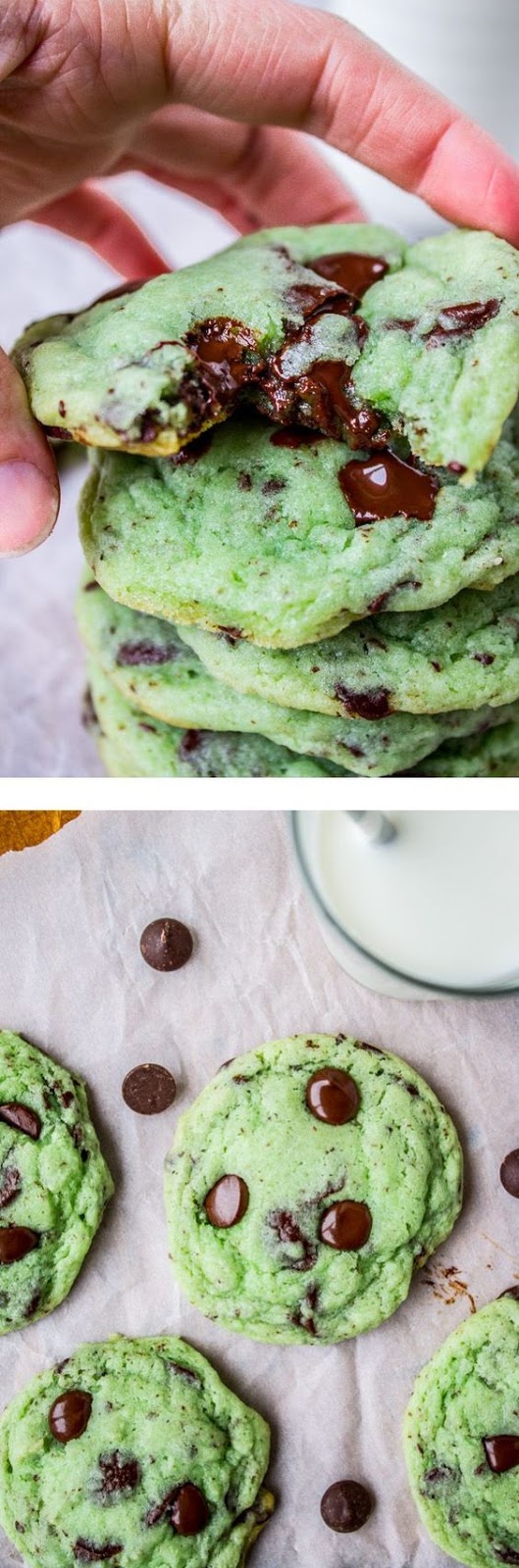 Mint Chocolate Chip Cookies // The Food Charlatan. Mint + dark chocolate = heaven. Perfectly green for St. Patrick's Day!