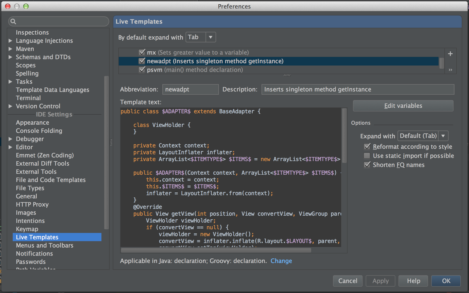 程序員筆記: Code Snippet in Android Studio