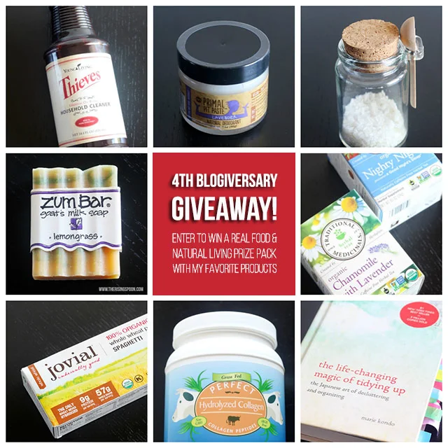 Wow, I can't believe my blog is already 4 years old already! To celebrate, I'm giving away a real food & natural living prize pack with some of my favorite products to one lucky reader. The sweepstakes end October 11th, so hop on over to enter!