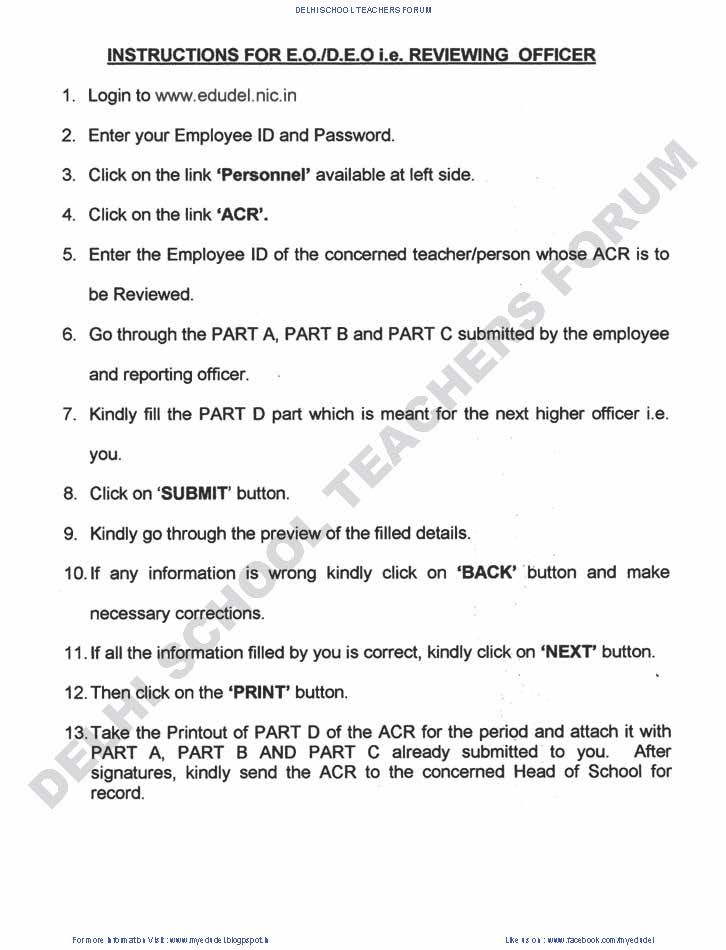 SCHEDULE FOR ONLINE FILLING OF ACR FOR TEACHING STAFF AND INSTRUCTIONS