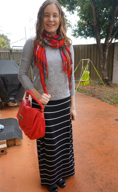 Away From Blue blog | Print mixing casual maxi skirt SAHM style outfit