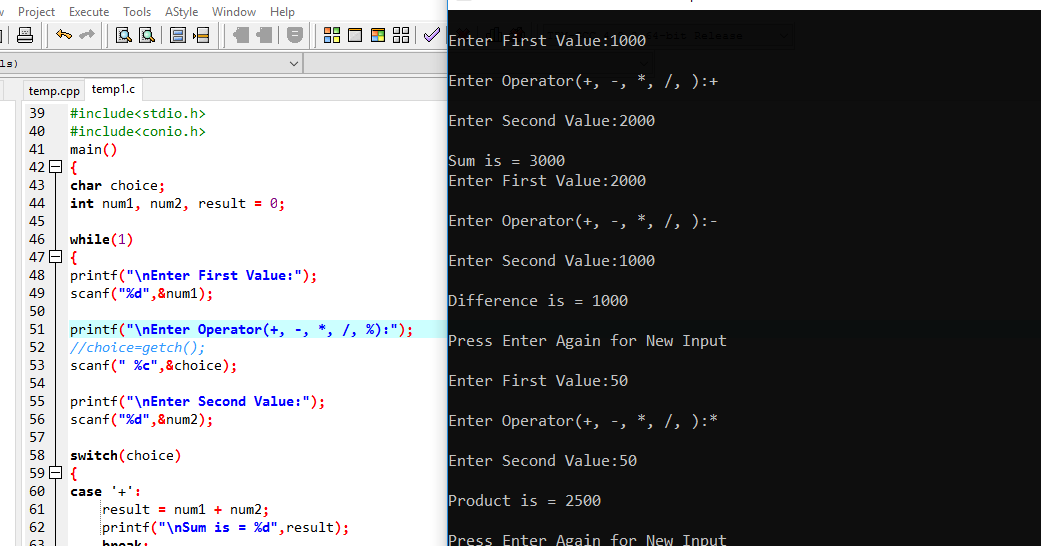 C Program For Calculator Using Switch Case