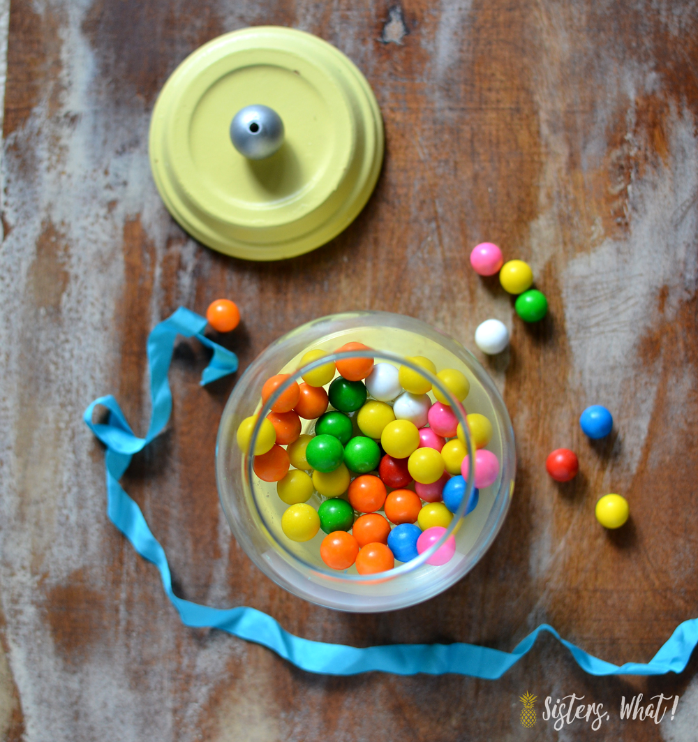 gumball machine party decor or home decor out of pot and glass fish bowl
