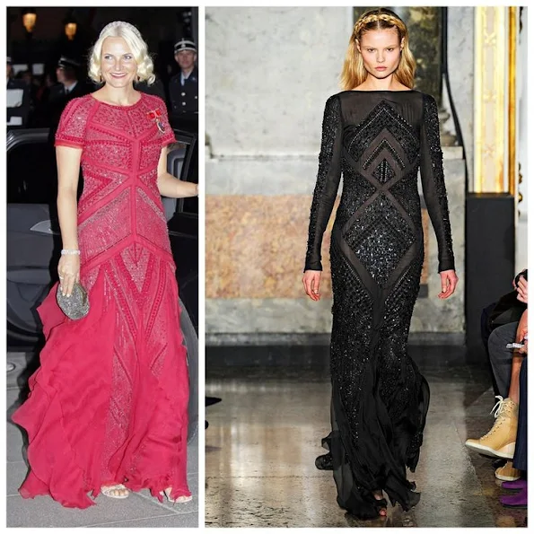 Crown Princess Mette-Marit of Norway wearing a red Emilio Pucci gown