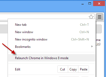 Launch Chrome in Windows 8 Mode