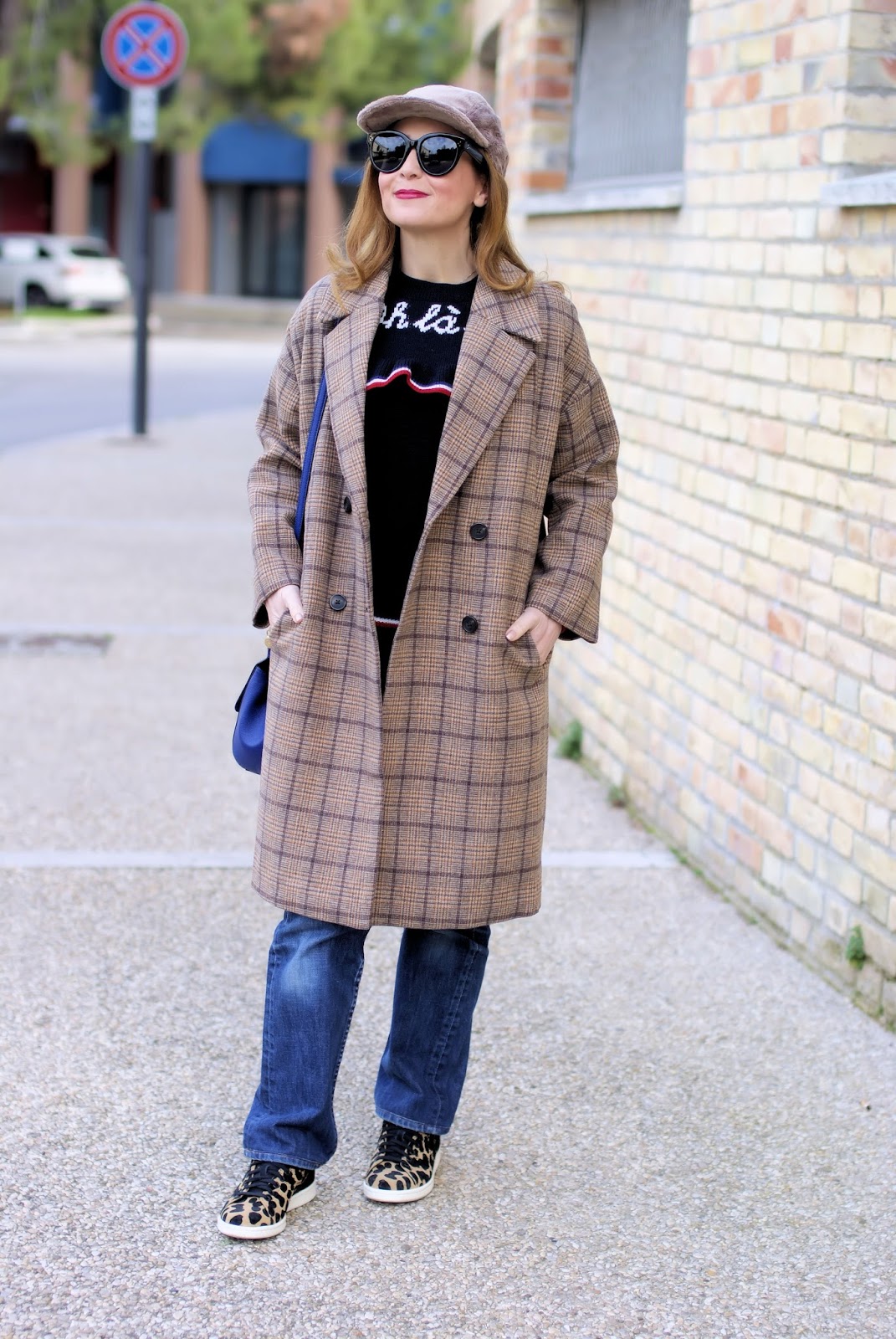 Metisu coffee check coat, Lazzari Ohlala maglione on Fashion and Cookies fashion blog, fashion blogger styl