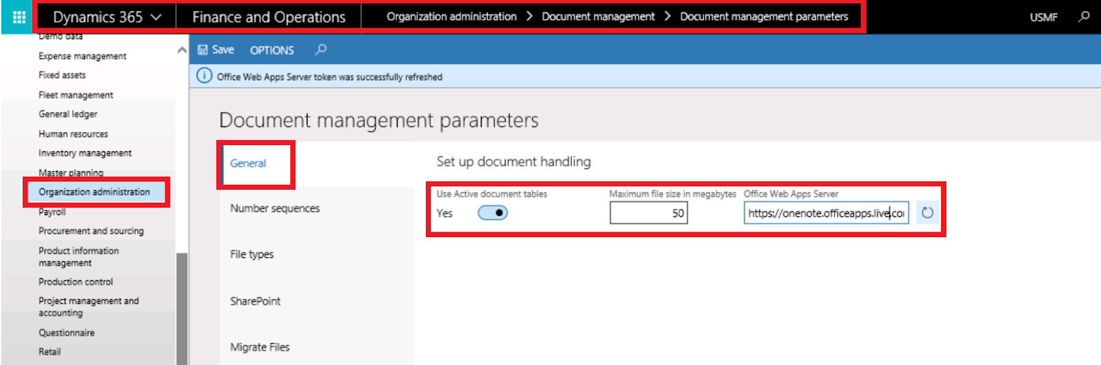 How to activate document management for table in Dynamics 365?