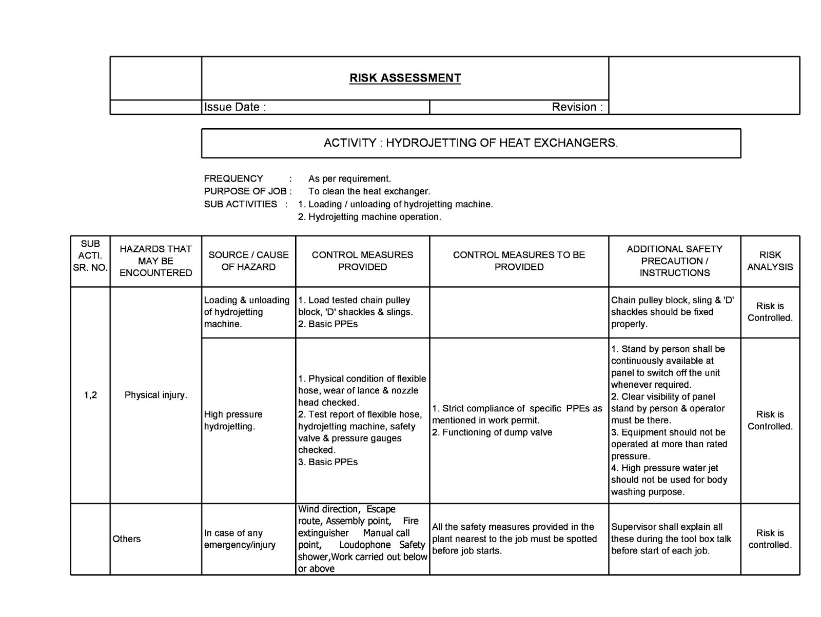 Very useful 5 Nos Risk Assessment Sheet (Part05)