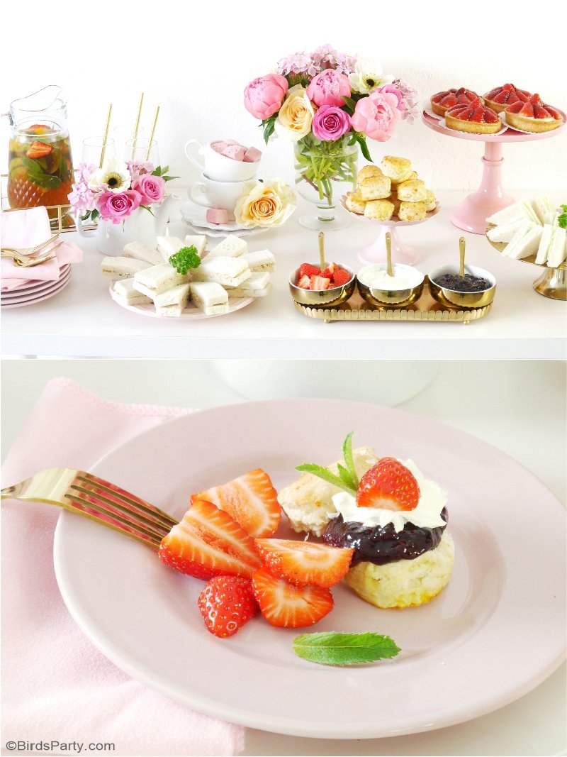 Styling a Pretty Royal High Tea Party - easy DIY decor, food and favor ideas to celebrate the royal wedding, mother's day or a bridal shower! by BirdsParty.com @birdsparty #royalwedding #teaparty #hightea #highteaparty #teapartyideas #britishparty
