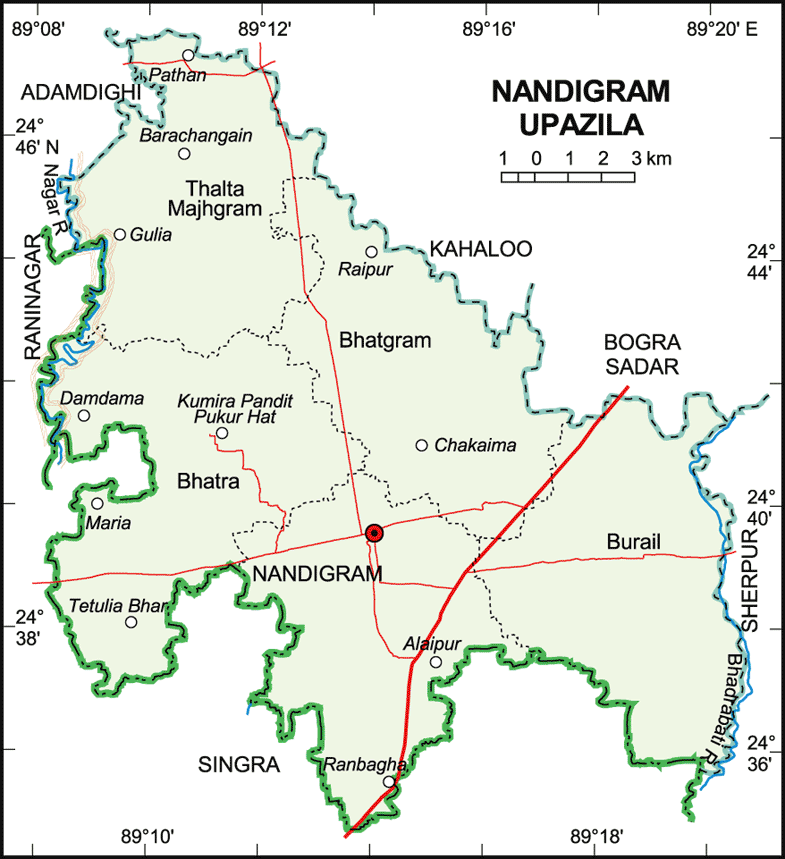 Nandigram Upazila Map Bogra District Bangladesh