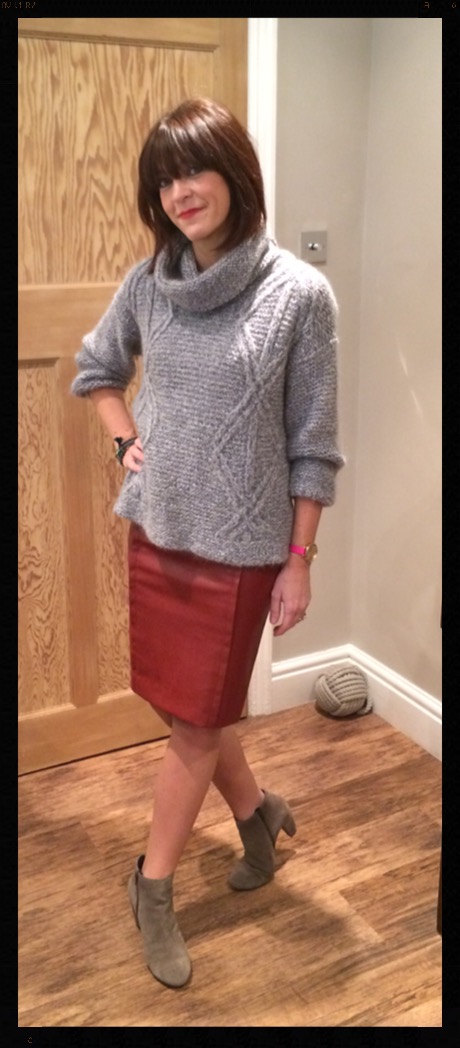 New Outfit Post - A Chunky Knit & A Pleather Pencil Skirt | My Midlife ...