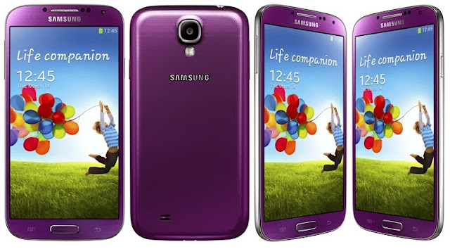 Samsung Galaxy S4 disponible en Blanco hielo, rosa crepúsculo, negro niebla, rojo aurora, marron otoño, azul ártico y púrpura espejo