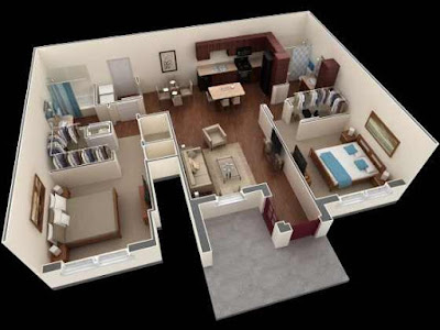Open 3D floor plans for two bedroom apartment Open 3D floor plans for two bedroom apartment