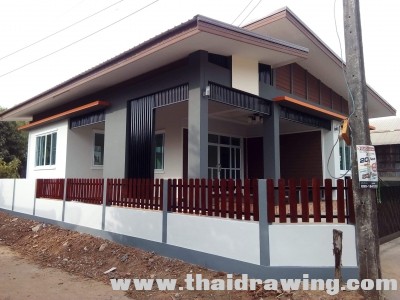 These are the single storey house designs that can be built above 100 square meters living area. These houses consist of 2 bedrooms, 1-2 bathroom, living area, dining area, and a kitchen.  Let's take a look at these three house designs for your inspiration.