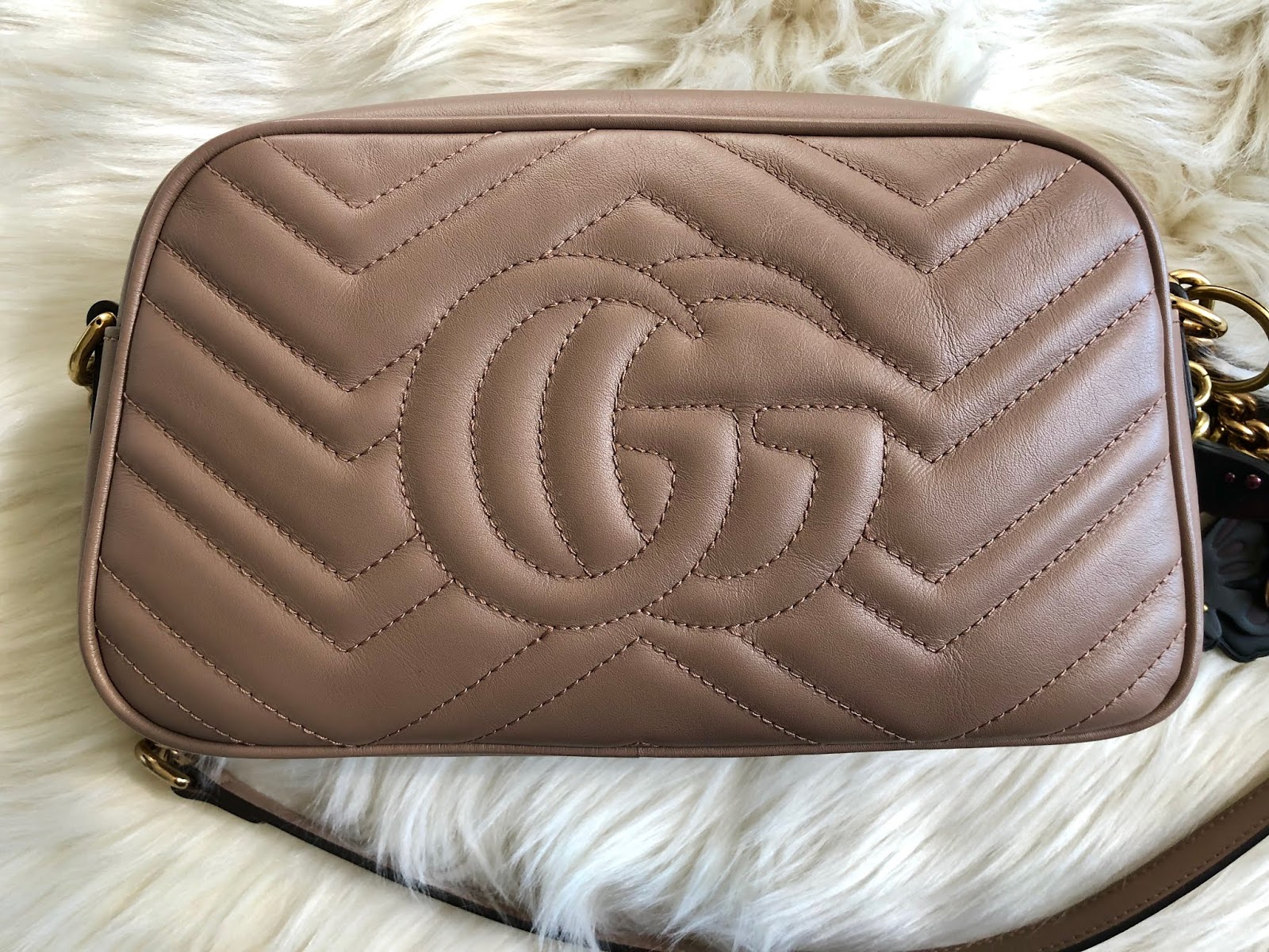 Gucci Taupe Mini gg Marmont 2.0 Coin Pouch Keychain