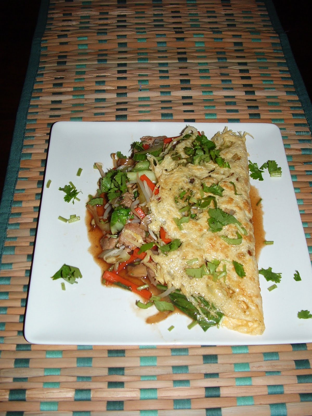 krispynoodles Recipe Omelette with pork & vege stir fry...