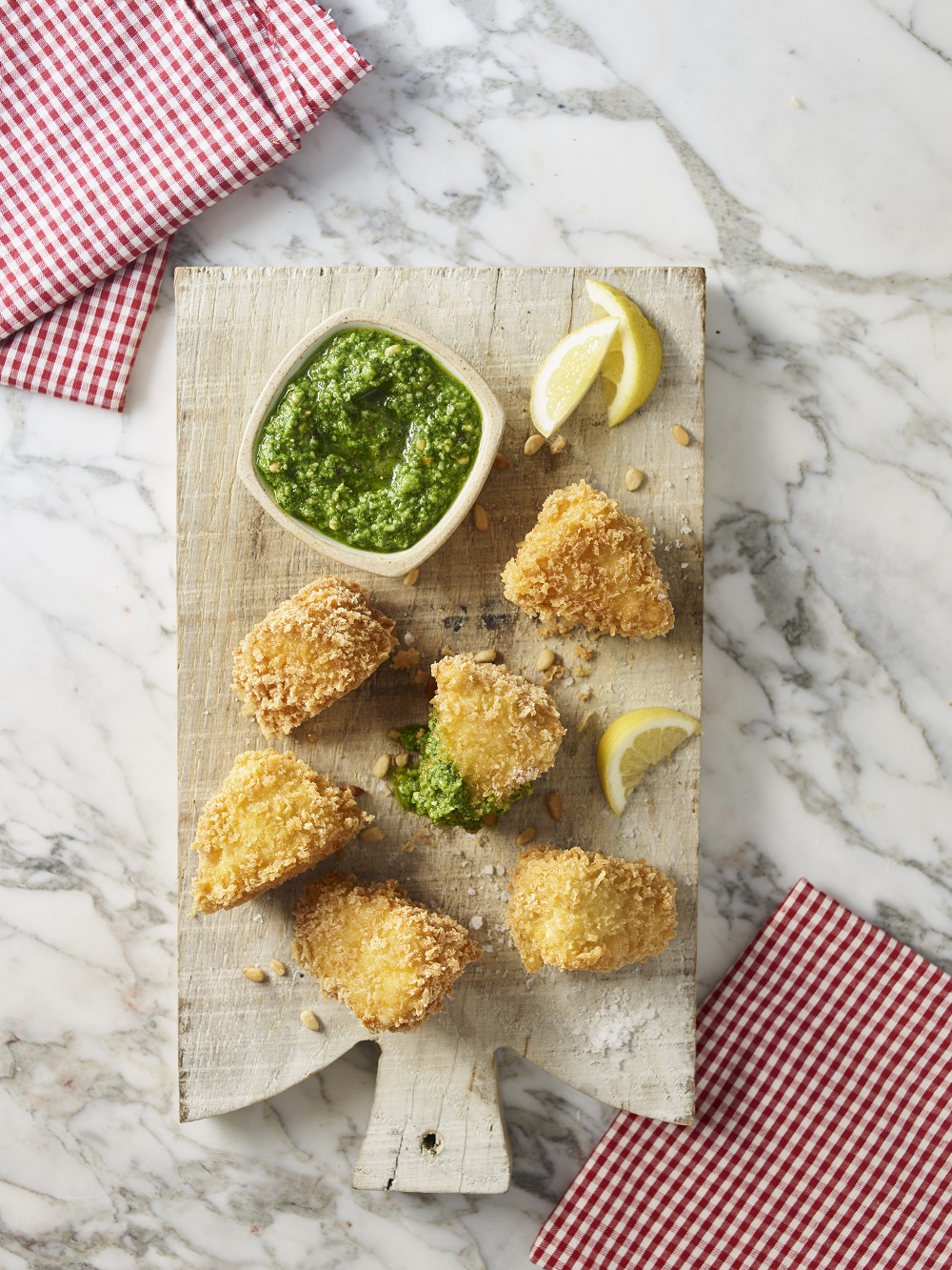 Fried Le Rustique Camembert Pieces And Nettle Pesto
