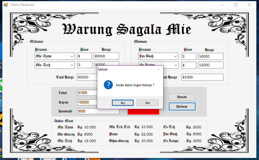 Tutorial Visual Basic Program Menu Makanan Restoran