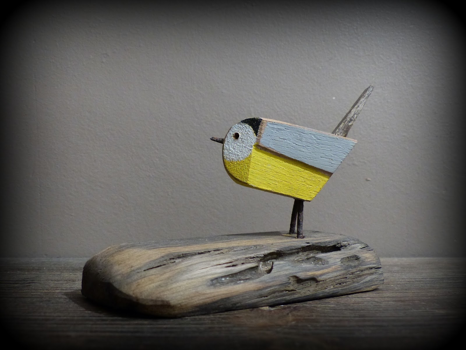 Mutoz inc. Art en bois flotté Mésange; oiseau en bois flotté et fil de fer rouillé