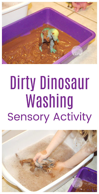 Washing the Dirty Dinosaur Simple Sensory Activity