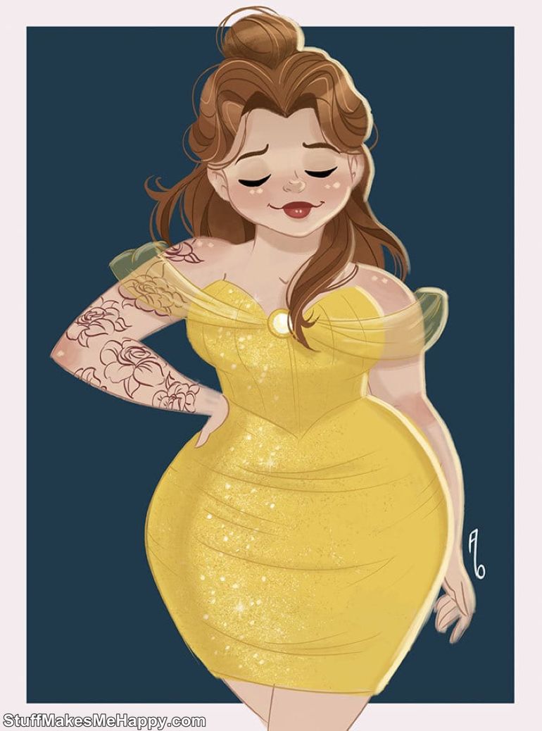 The Artist Introduced Disney Princesses in A New Way, Having Attached A Couple Of Extra Pounds To Them, And Proving That Life Is Not A Fairy Tale For You