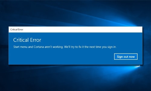 Mengatasi Critical Error Start Menu And Cortana Aren't Working