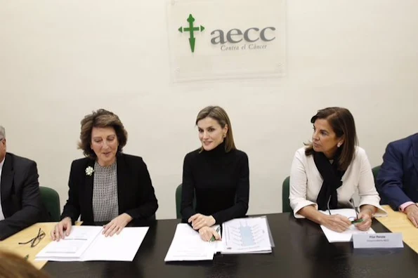 Queen Letizia of Spain attends a Working meeting of the Spanish Association Against Cancer (AECC) at AECC headquarters in Madrid