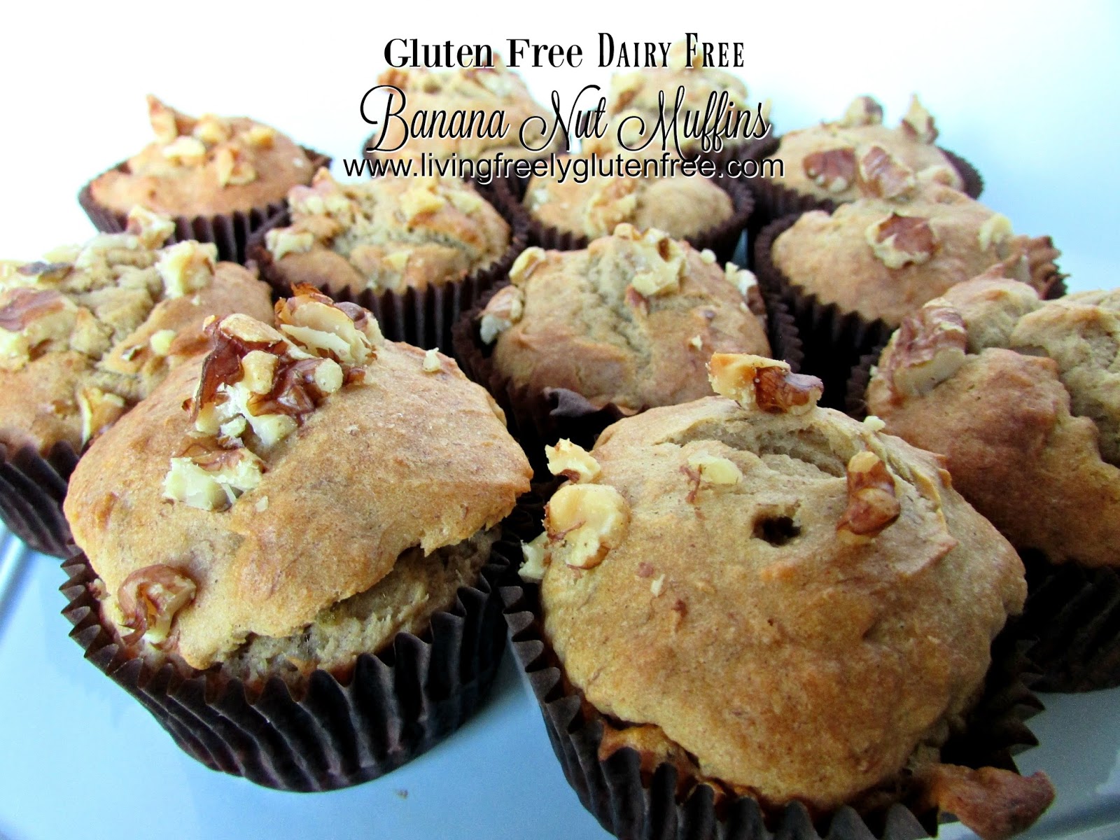 Gluten Free and Dairy Free Banana Nut Muffins. Perfect for afternoon tea.