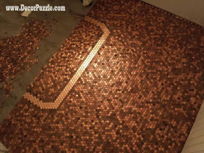 penny floor, copper penny tile floor