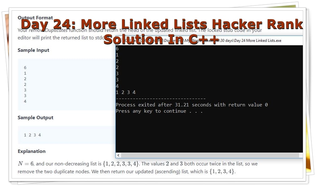 More Linked Lists Hackerrank Solution Output