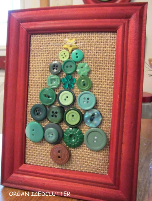 Upcycled Framed Button & Fabric Christmas Decor