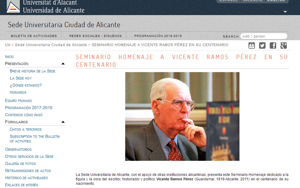 Vicente Ramos en el Centenario de su nacimiento Seminario Homenaje a