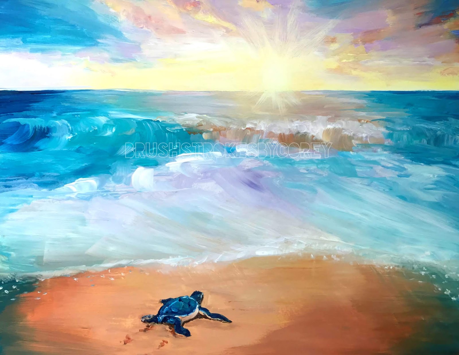 Brushstrokes By Corey Sea Turtle Painting For Sale