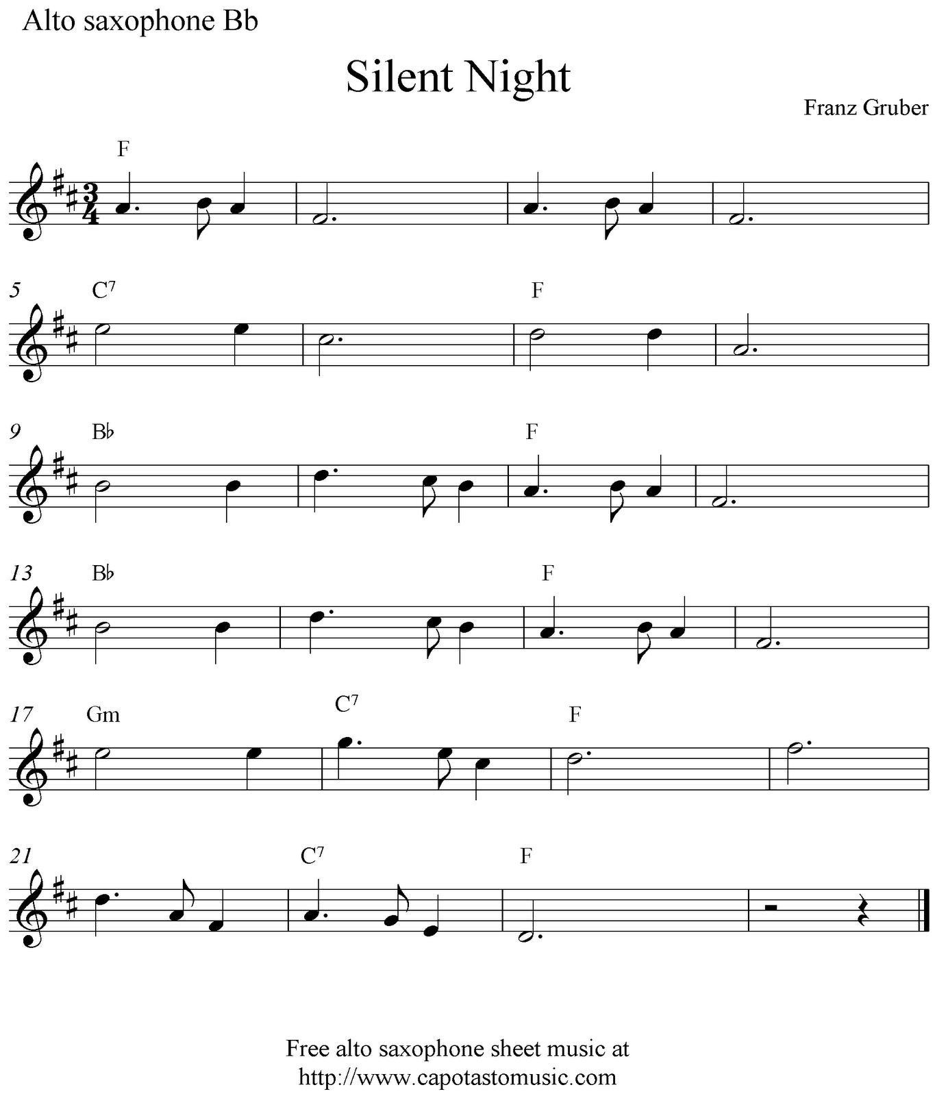 Silent Night Free Christmas Alto Saxophone Sheet Music Notes