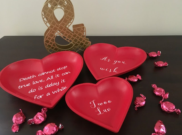 I am joining a few of my Cricut-loving blogging friends to bring you some Valentine's Day inspired crafts, like these Princess Bride inspired wooden trays.