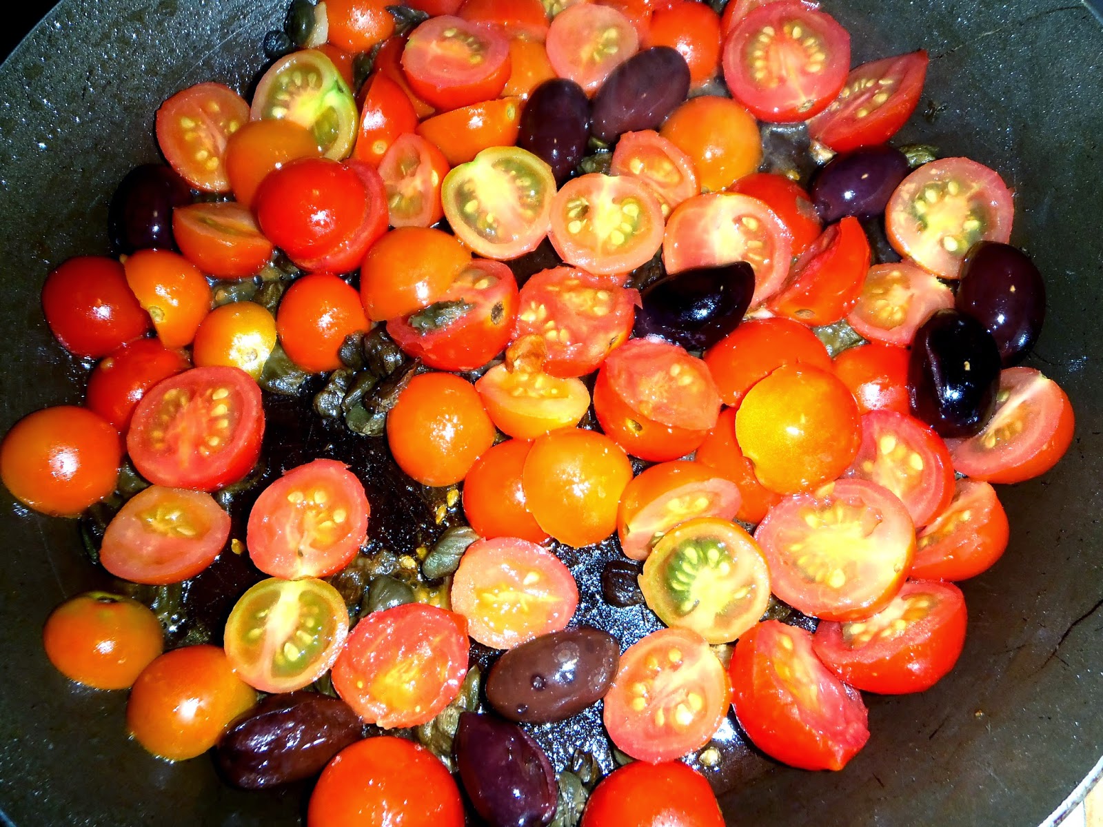 An Italian in the Kitchen Fettuccine with Olives, Capers and Cherry Tomatoes