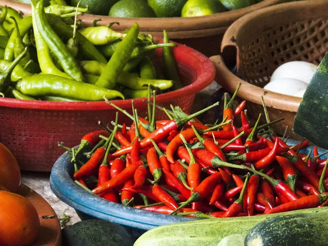 Hot peppers in the market in Hoi An Vietnam