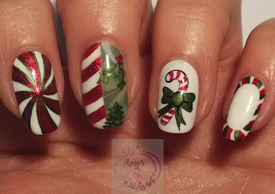 365+ days of nail art: Day 339) Candy stripe nail art Christmas