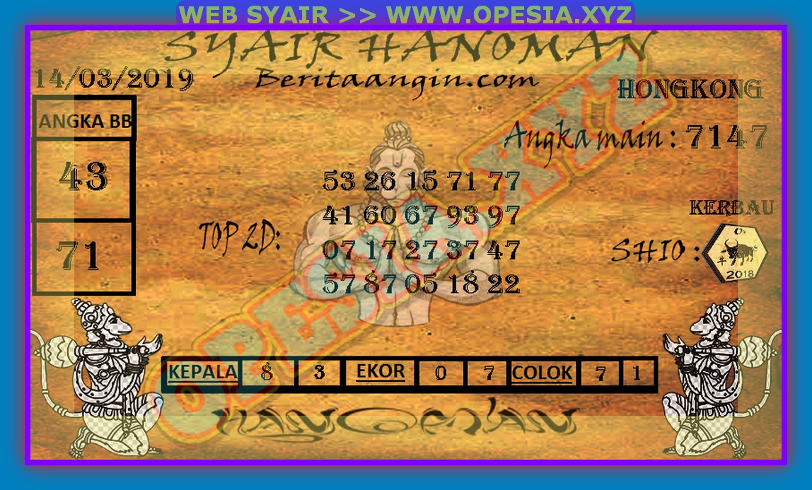 Kode Syair HK Kamis 14 Maret 2019 GOsyair SEDIA KODE