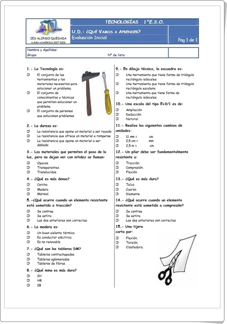 "Evaluación Inicial de Tecnologías de 1º de Secundaria"