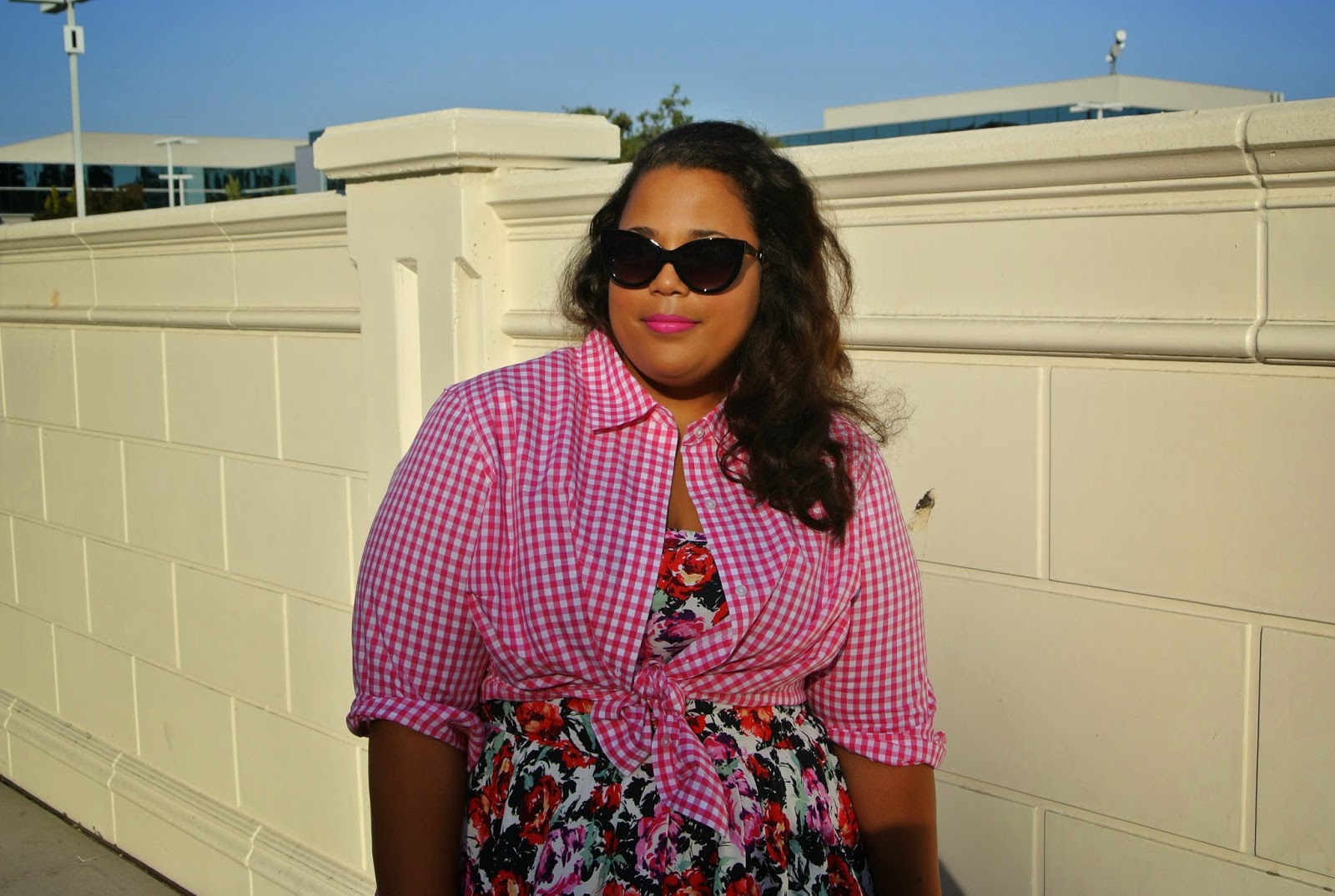Plus Size Gingham & Floral Print Outfit