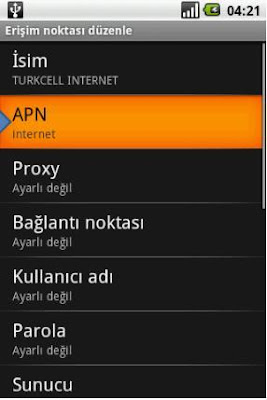 Turkcell APN Ayarları Android