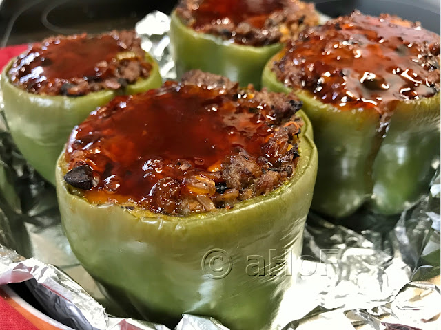 Stuffed Bell Peppers, hamburger, meat, rice, dinner, recipe