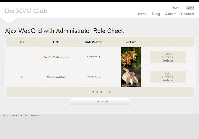 MVC Ajax WebGrid with Administrator Buttons