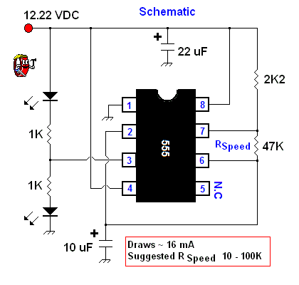 Astable 555 Timer IC Flasher Circuit Diagram