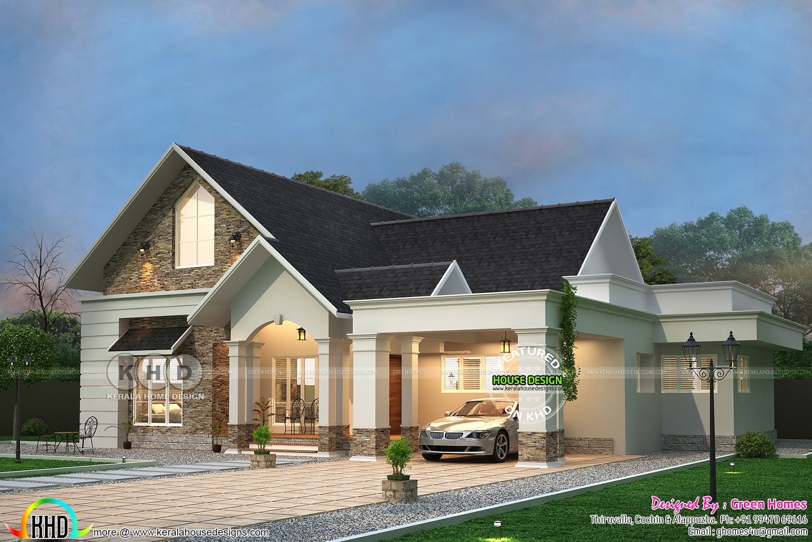 3 Bedroom sloped roof bungalow architecture - Kerala home design ...