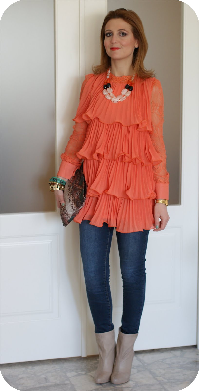 THE HOUSE OF ARA -Crop Top with Ruffles/ Orange