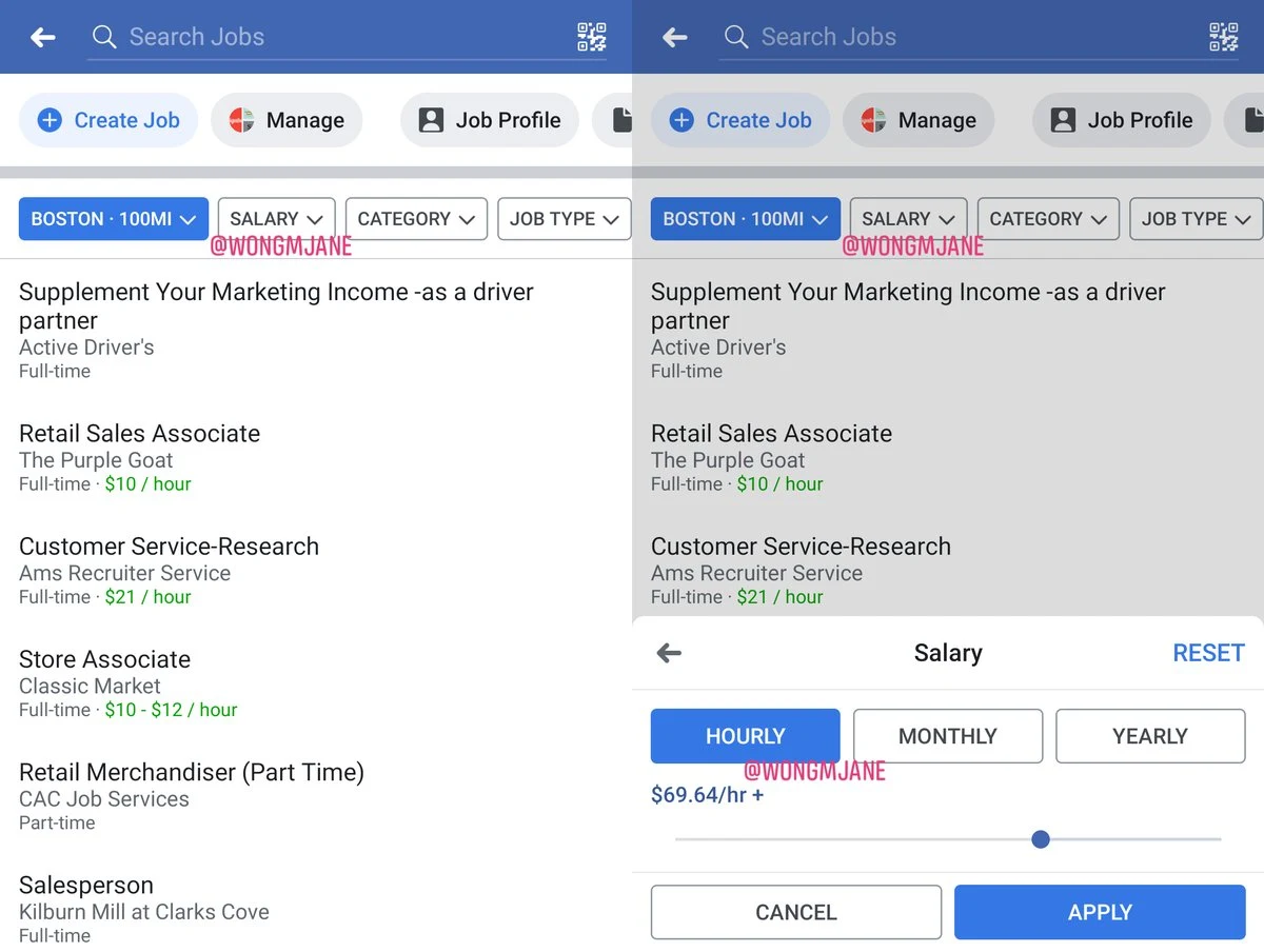 Facebook is testing salary filter in jobs search